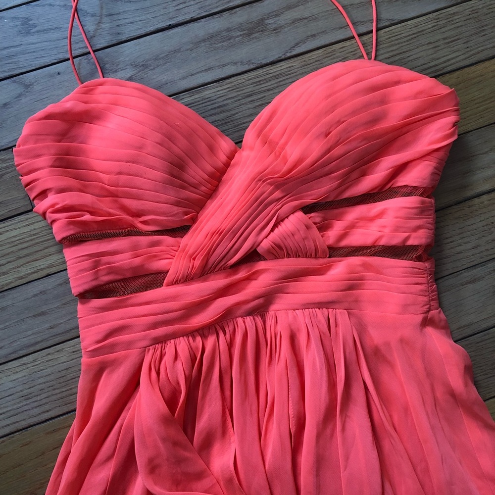 Deb high-low dress with mesh and ruffles